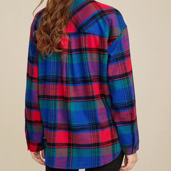 Maurices Cabin Plaid Boyfriend Tunic Button-Up Shirt - Blue and Red Size Medium - Picture 3 of 12